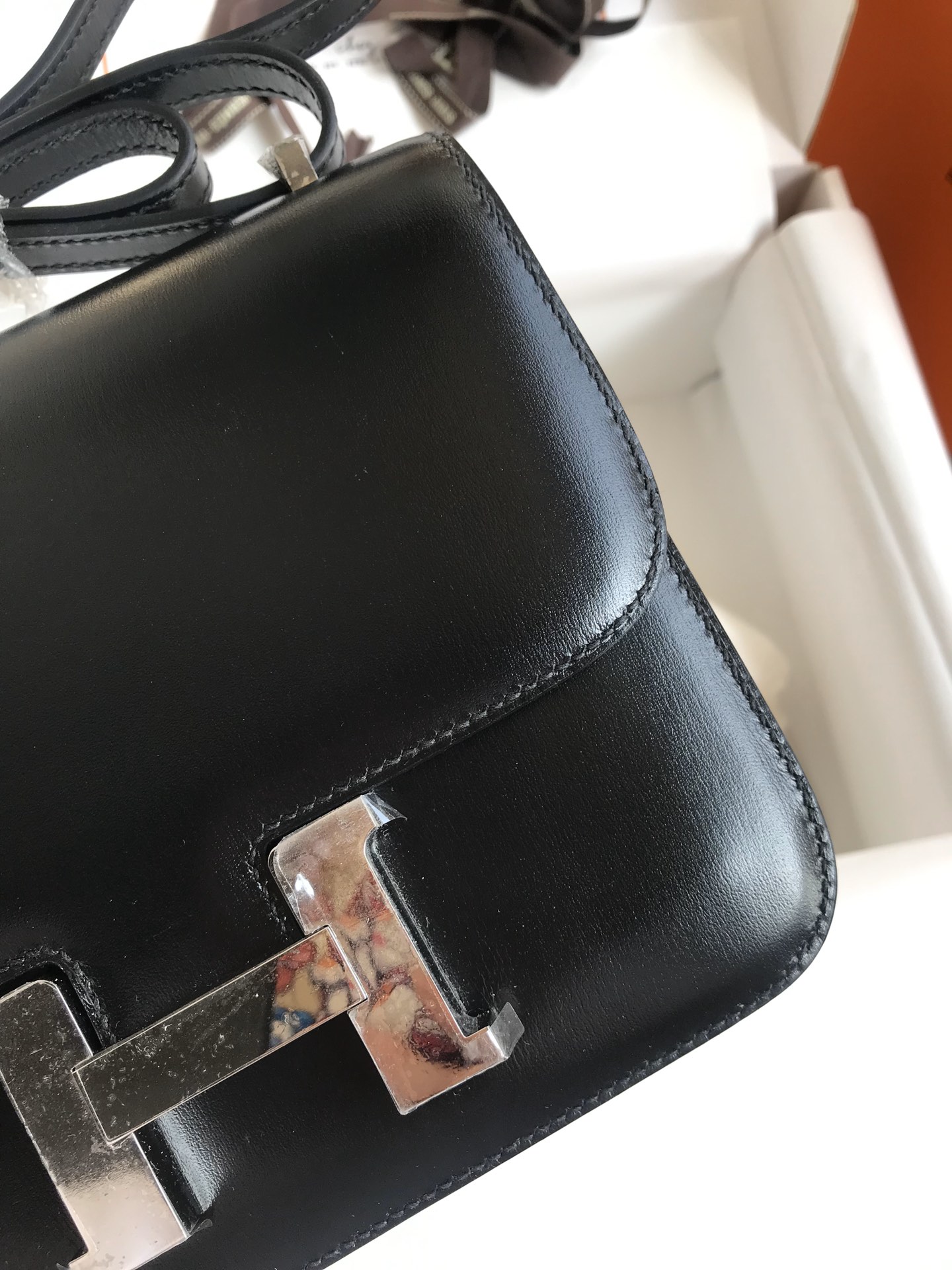 Hermes Constance 18 Mini Shoulder Bag In Black Box Leather